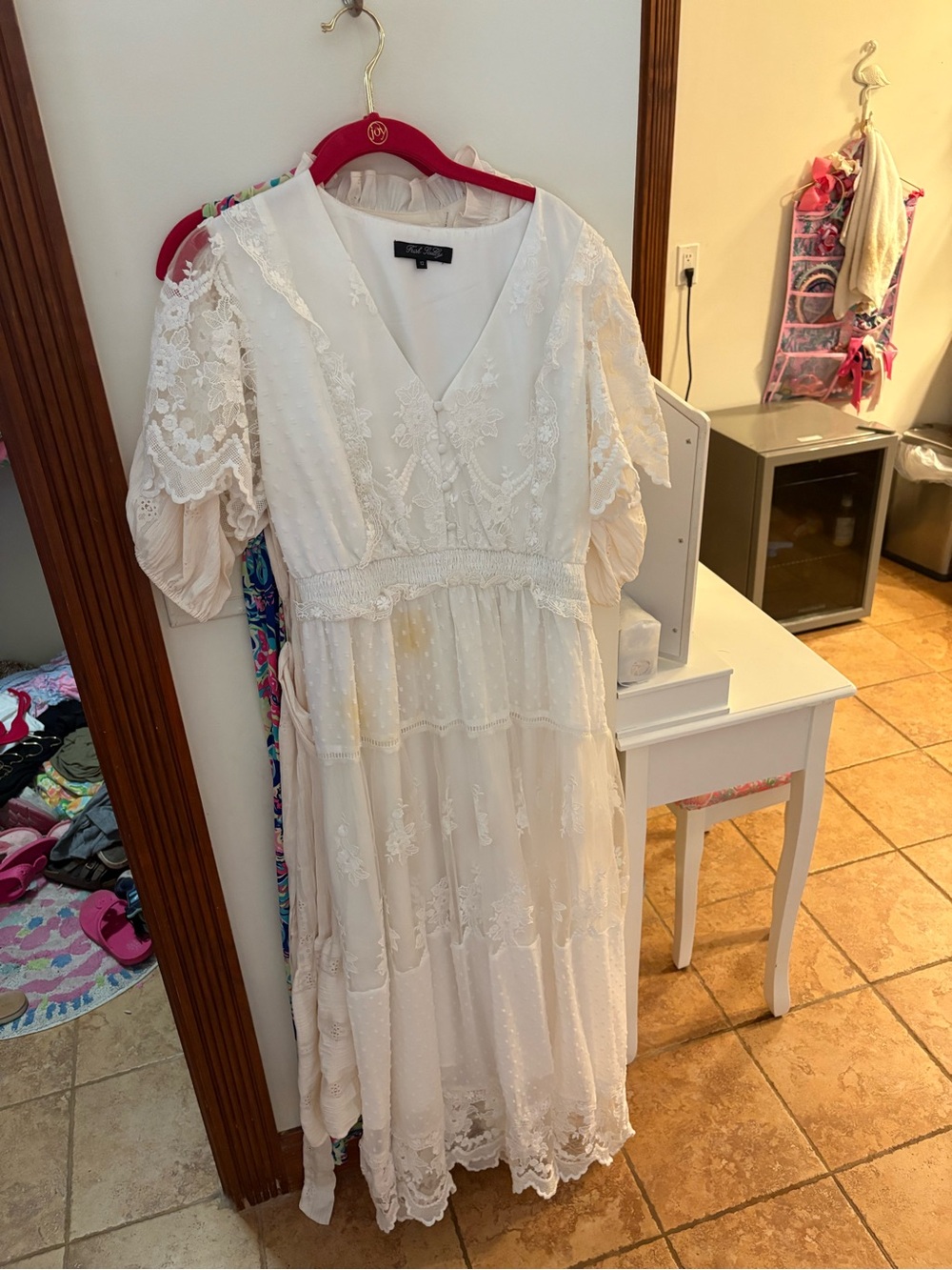 Lilly White Lace Tiered Midi Dress
